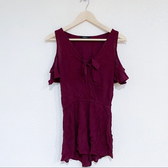 Forever 21 Pants - Burgundy red tie front open shoulder romper